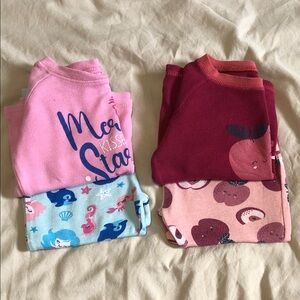 Girls' Two-Piece Pajama Sets in Pink and Maroon - Cute Print Sleepwear